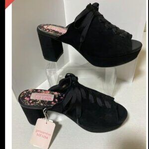 LIZ LISA Black Ribbon Floral Sandals block Heel (Japan Size L)